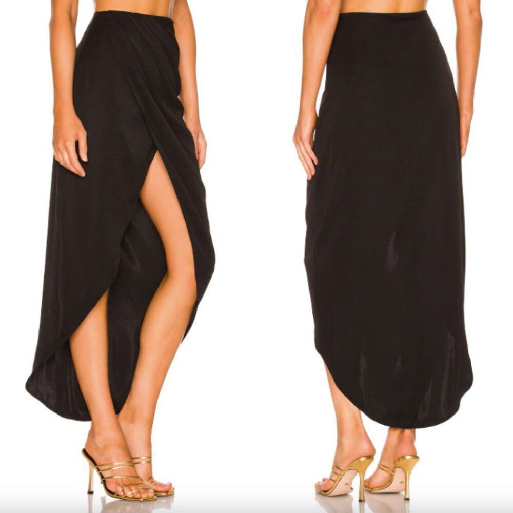 Superdown Black Maxi Wrap Skirt with Slit